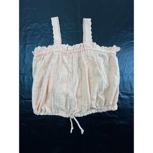 Free People Womens L Because Of You Eyelet Tank‎ Top Drawstring Hem Orange Peach